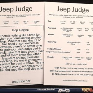 Jeep Tribe Judge Sheets