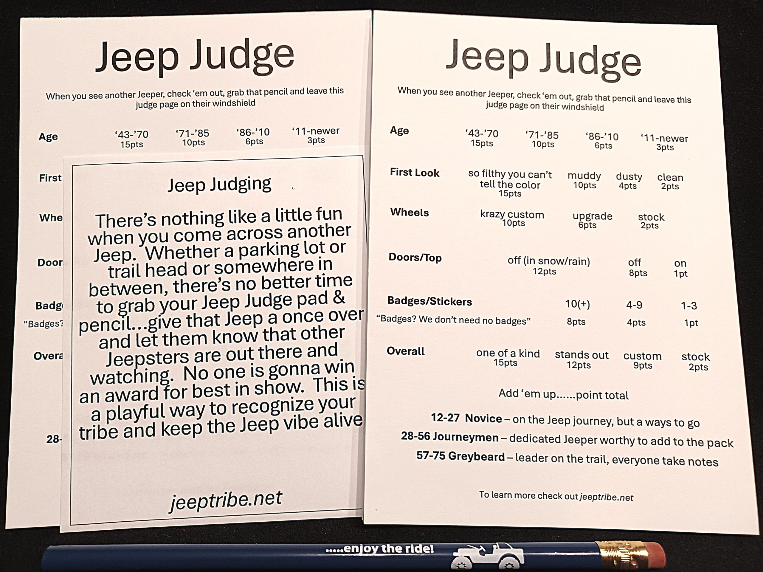 Jeep Tribe Judge Sheets